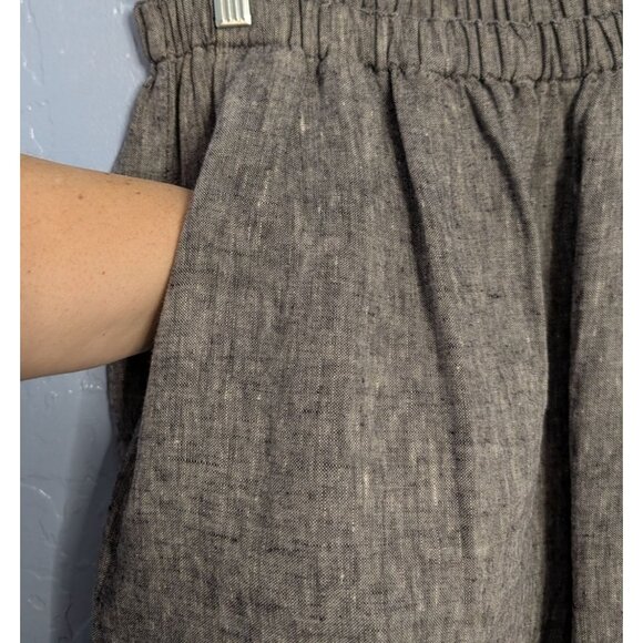 Flax Womens Generous 1G Gray Linen Elastic Waist Cropped Pants Pockets - Picture 7 of 12